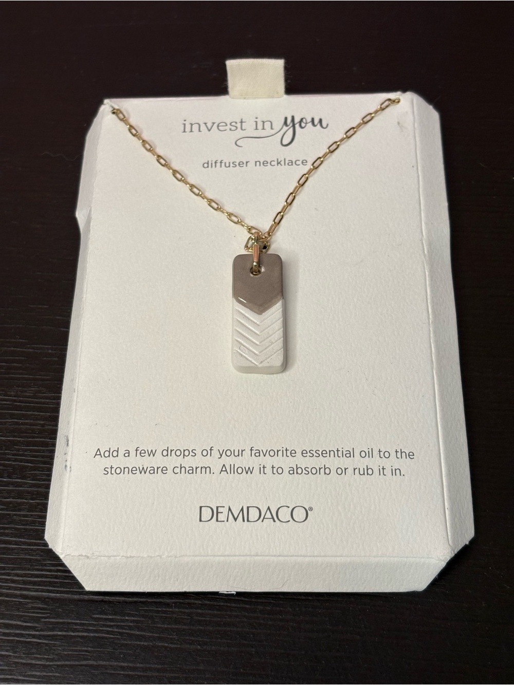 DEMDACO “Invest in you” diffuser necklace stoneware charm for essential oils New